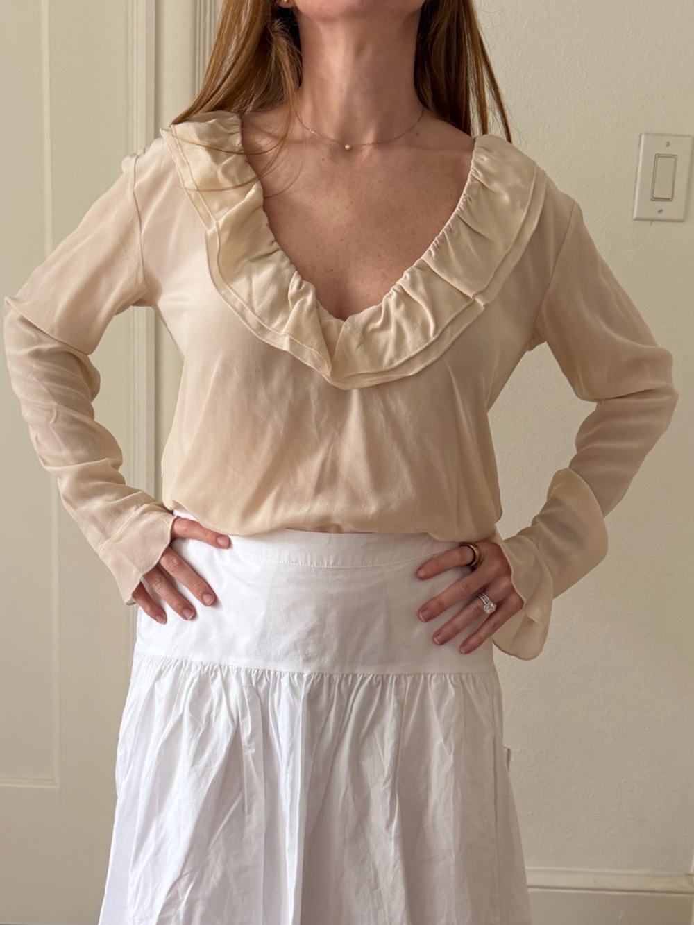 Anine Bing Cream Ruffle-Neck Long Sleeve Blouse - Picture 3 of 3